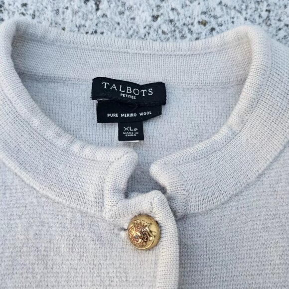 Talbots Petite Women Sweater Pure Merino Wool Long Sleeve Gold Tone Button XLP - Picture 5 of 10